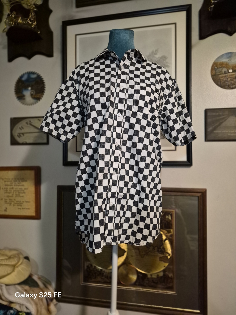 Vans Off The Wall Black White Checkerboard Short Sleeve Button Up Shirt Men's S